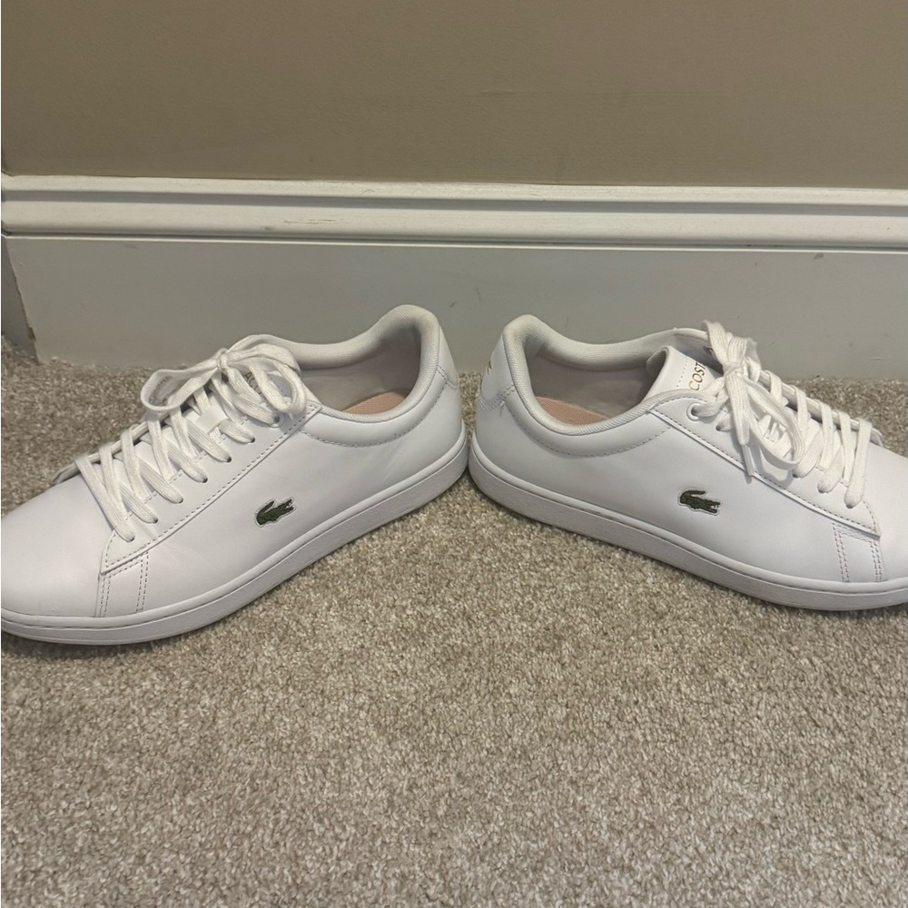 Lacoste White Leather Sneakers with Green Logo